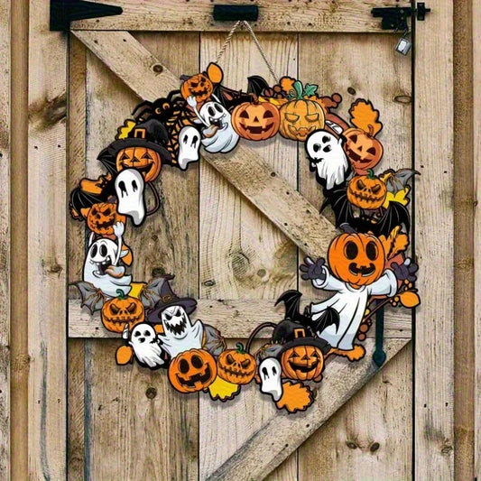 CAMS Halloween Wooden Sign Pumpkin Ghost Hanging