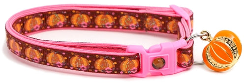 CAMS Pumpkins and Pink Flowers Breakaway Cat Collar