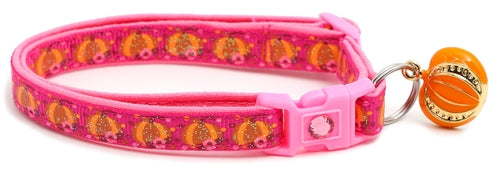 CAMS Pumpkins and Pink Flowers Breakaway Cat Collar