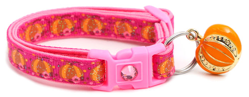 CAMS Pumpkins and Pink Flowers Breakaway Cat Collar