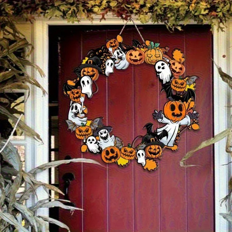 CAMS Halloween Wooden Sign Pumpkin Ghost Hanging
