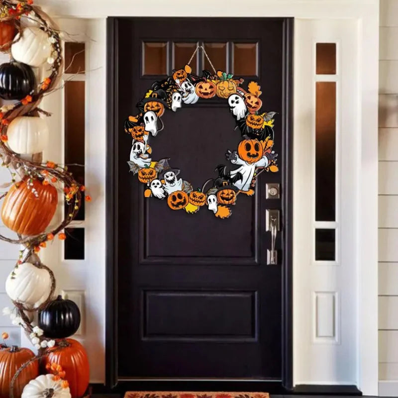 CAMS Halloween Wooden Sign Pumpkin Ghost Hanging