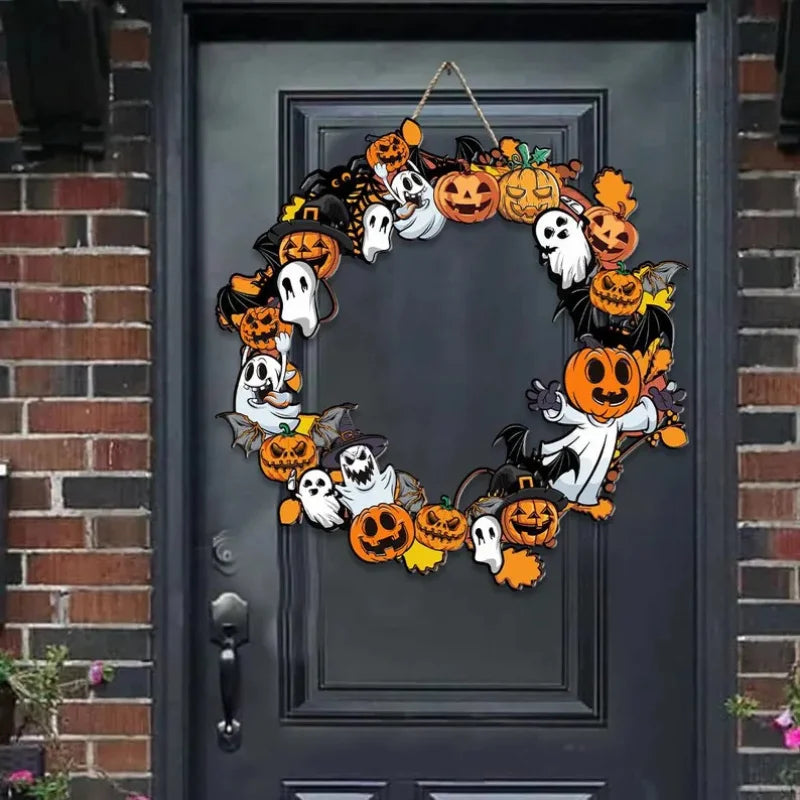 CAMS Halloween Wooden Sign Pumpkin Ghost Hanging
