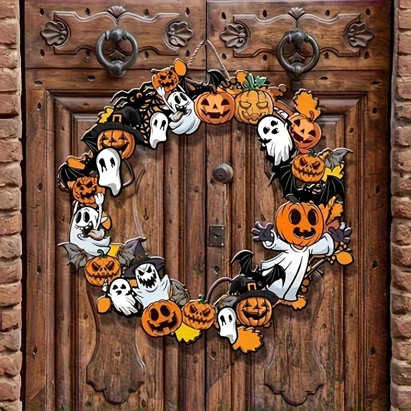 CAMS Halloween Wooden Sign Pumpkin Ghost Hanging