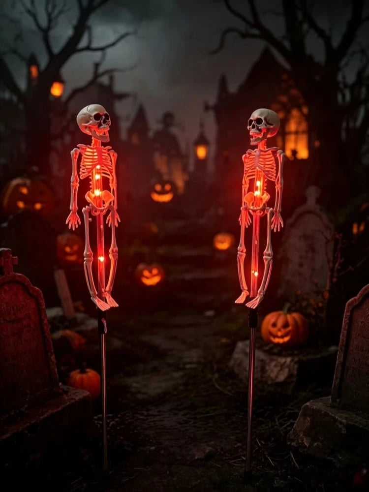 CAMS Halloween Decorations Outdoor Solar Garden Lights 2PC 3D Scary Bats Skeleton Waterproof Purple Orange LED Lights for Yard Party