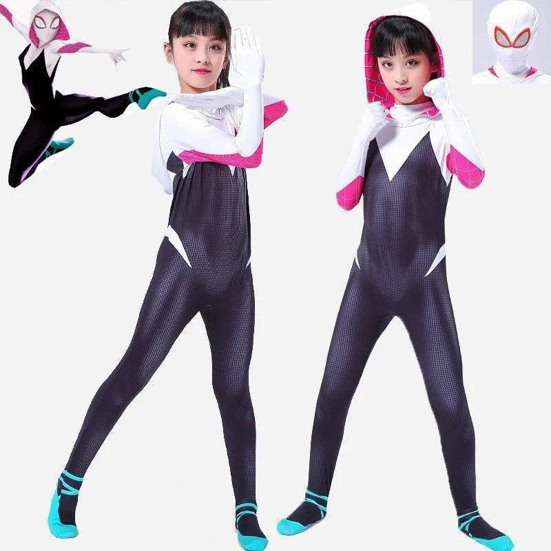 CAMS Halloween Role‑Play Bodysuit Stretchy Full Jumpsuit With Headcover Hero Themed Outfit For Cosplay Enthusiasts