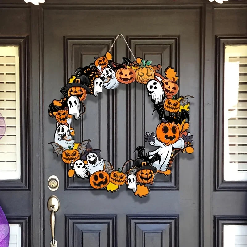 CAMS Halloween Wooden Sign Pumpkin Ghost Hanging
